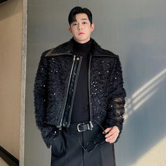 Men's Black Faux Fur Bomber Jacket