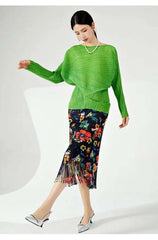 Pleated Relaxed Boat Neck Top