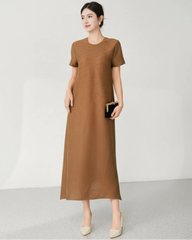 Asymmetric Short Sleeve Pleated Dress