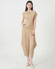 Luxury Geometric Plissé Trousers Set