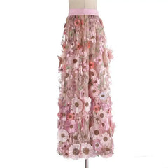 Luxury Floral Stretchy-Waist Skirt