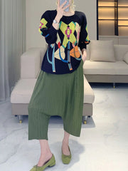 Elegant Plissé 3/4 Sleeve Cardigan
