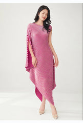 Luxury Pleats Asymmetric Cape Dress