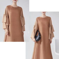 Plissé Ruffle-Sleeve Dress
