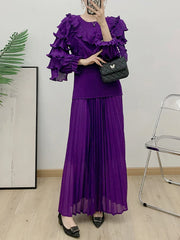 Luxury Truly Pleated Ruffle Long Skirt Set