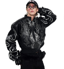 Men's Leather Embroidered Bomber Jacket