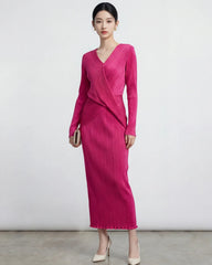 Elegant Pleated Top & Skirt Set