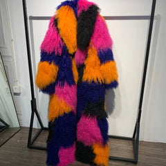 Designer Mongolian Fur Ankle-Length Overcoat