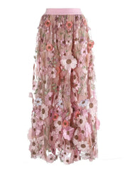 Luxury Floral Stretchy-Waist Skirt