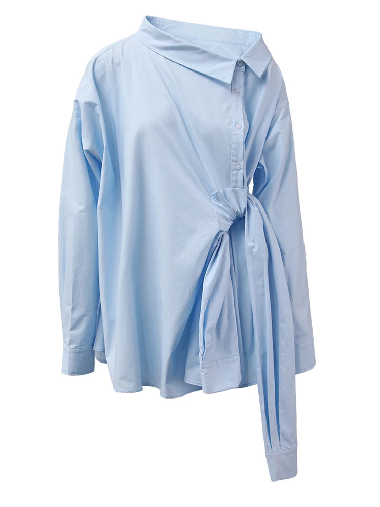 Women's Blue Wrap Blouse with Long Sleeves | Effortless Luxe