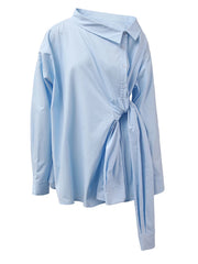 Women's Blue Wrap Blouse with Long Sleeves | Effortless Luxe