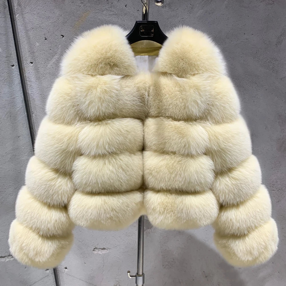 Ladies Fox Fur Crop Bomber Jacket