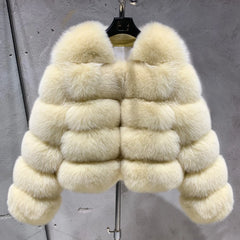 Ladies Fox Fur Crop Bomber Jacket
