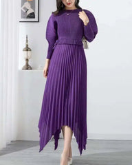 Formal Plissé Asymmetric Dress