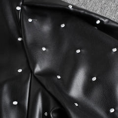 Vegan Leather Polka Dot Puff Shoulder Coat