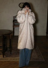 Women's Cozy Luxury Beige Faux Fur Coat