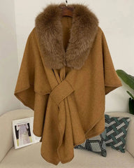 Luxury Wool-Blend Fur Cape