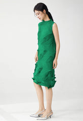 Plissé Sleeveless Above-Knee Dress