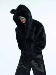 Men's Luxury Streetwear Bear Faux Fur Hooded Jacket