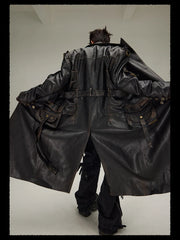 Men's Black Vegan Leather Trench Coat - Luxury Streetwear