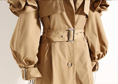 Belted Women's Trench Coat with Ruffle Detail