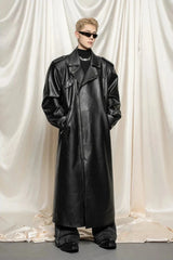 Men's Faux Leather Extra Long Trench Coat | Luxury Streetwear