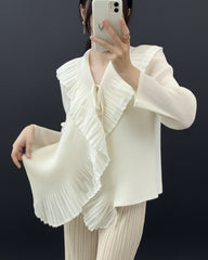 Elegant Plissé Ruffle Blouse Top