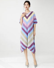 Plisse Asymmetric Stripe Dress