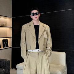 Men's Belted Cropped Blazer & Wide-Leg Trousers