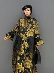 Vintage Chic Gold Floral Midi Dress