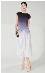 Designer Ombre Pleated Midi Dress