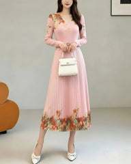 Couture Pleated Belted Floral Dress