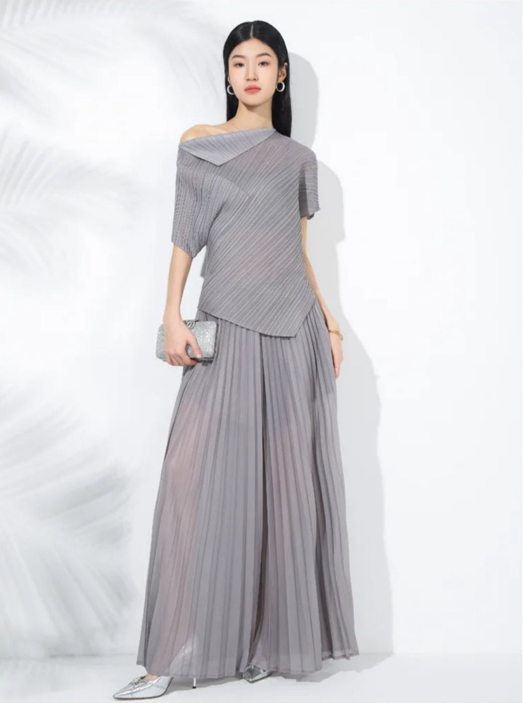 Luxe Pleats Sheer Wide-Leg Trousers & Top