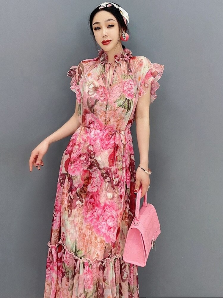 Floral Luxe Pink Sleeveless Dress & Wrap 2-Piece Set