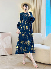 Plissé Floral Sleeve Dress