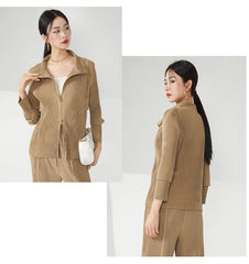 Women's 2 Piece Casual Pleated Jacket and Pants Set