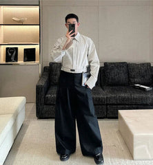 Luxury Men’s Streetwear Striped Shirt & Wide-Leg Trousers