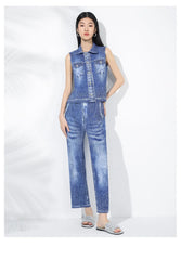 Plissé Pleated Denim-Inspired Pants Set