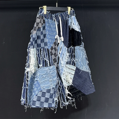 Men's Distressed Denim Patchwork Baggy Shorts