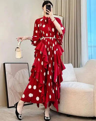 Luxe Pleated Polka Dot Dress