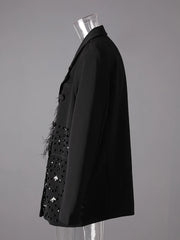 Luxe Feather & Bead Oversized Blazer