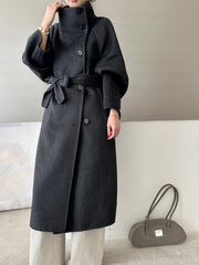 Luxury Wool-Blend Tie Belt Overcoat