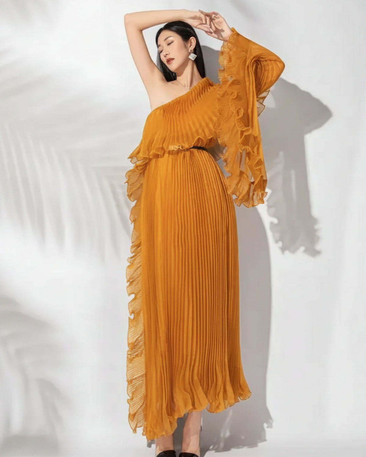 Luxury One-Shoulder Plissé Dress