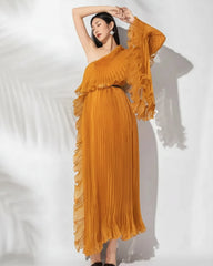 Luxury One-Shoulder Plissé Dress