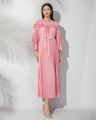 Ruffle Pleats Midi Dress