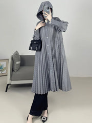 Luxury Plisse Hooded Long Coat