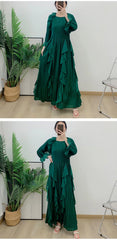 Luxury Pleated Ruffle Midi Dress