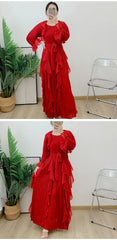 Luxury Pleated Ruffle Midi Dress