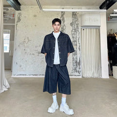 Men's High Society Denim Shirt and Long Shorts Set