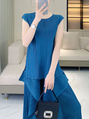 Pleated Plissé Tank Top & Pants Set